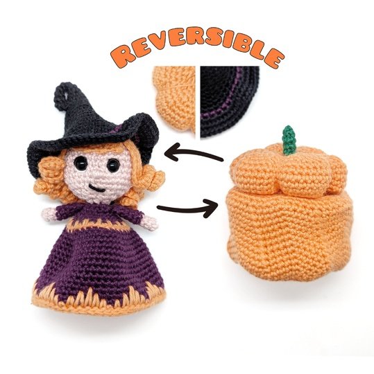 Halloween Reversible Pumpkin Witch Amigurumi - Crochet Pattern (EN, DE)