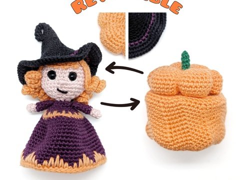 Halloween Wende-Kürbishexe - Amigurumi Häkelanleitung (EN, DE)