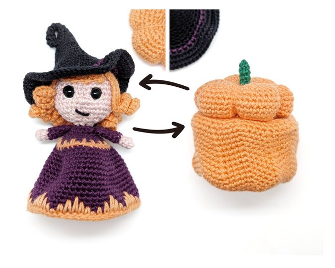 Halloween Reversible Pumpkin Witch Amigurumi - Crochet Pattern (EN, DE)