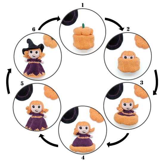 Halloween Reversible Pumpkin Witch Amigurumi - Crochet Pattern (EN, DE)