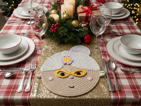 Crochet Pattern Christmas Grandma Placemat for Christmas Table Decor