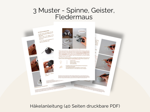 Häkelanleitung 3Muster Spinne Fledermaus Geistergirlande Halloween cozyhook