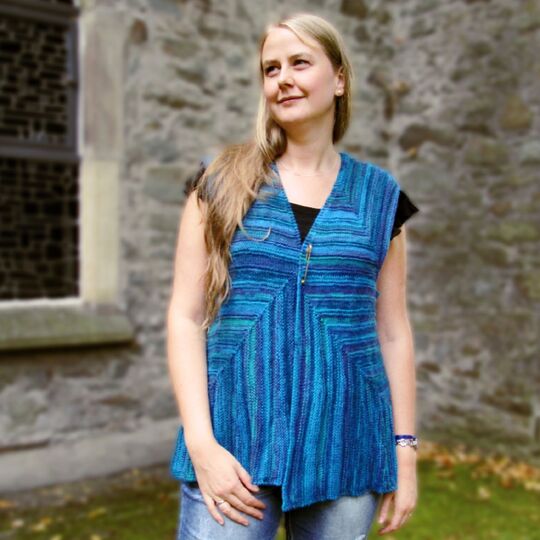 Sustrum Weste, Patchworkstricken, Größe 38/40 bis 58/60