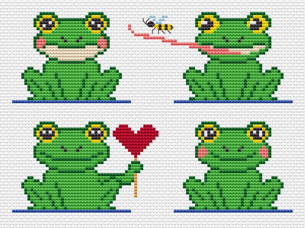 Kreuzstichvorlage Kleine Frösche als PDF+PNG für alle, die Frösche mögen