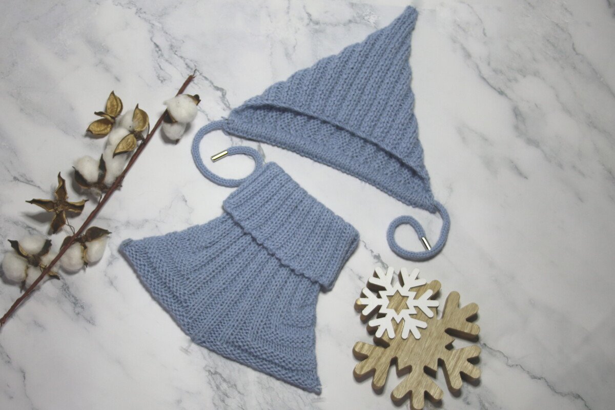 Mütze und Schal Set in ”Alpaca” mit Querrippen und Längsrippen No. 010