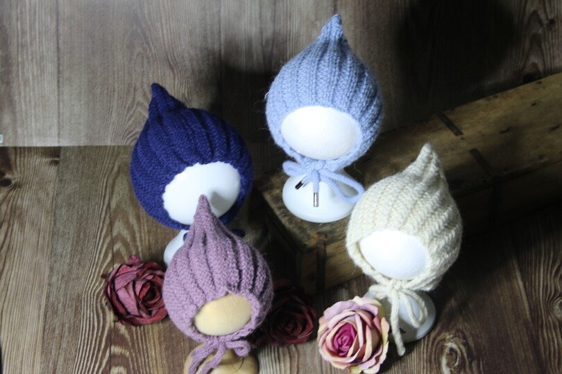 Bonnet hat/with collar scarf with cross ribs and lengthwise rib No. 010