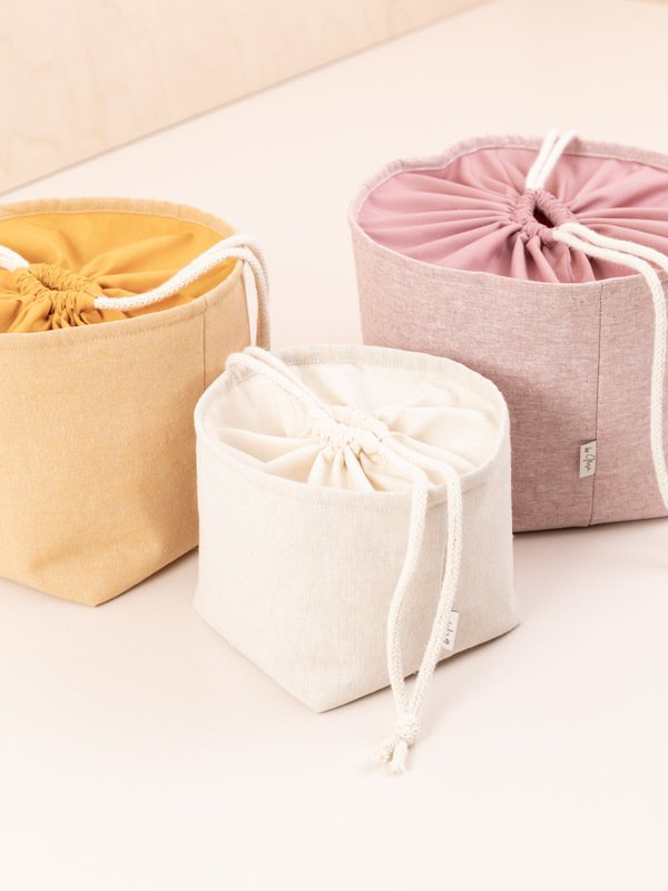 Utensilo mit Kordelzug nähen – praktisches Schnittmuster in 3 Größen