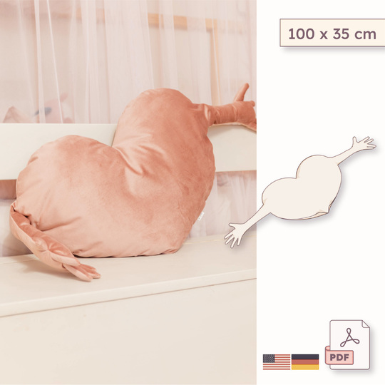 Heart Pillow with Arms Sewing Pattern - 100 x 35 cm