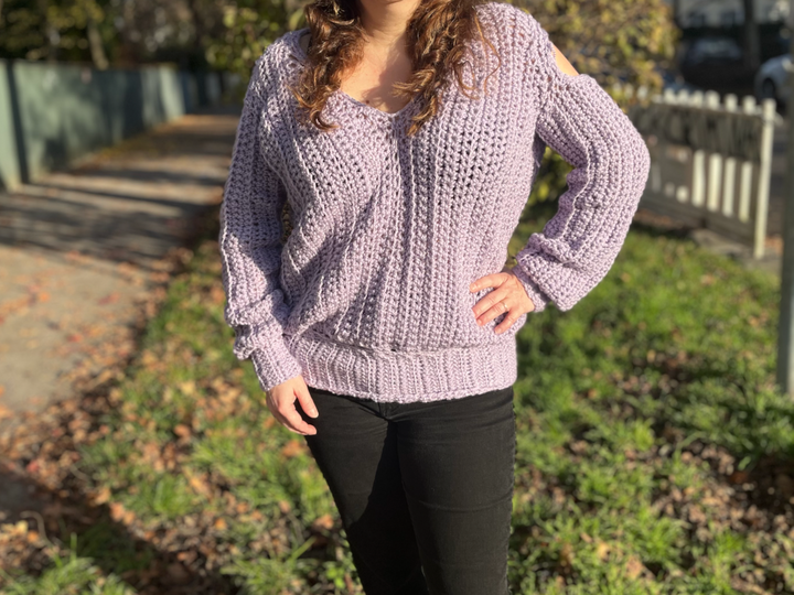 Häkelanleitung Cold-Shoulder Pullover "Purple Rain"