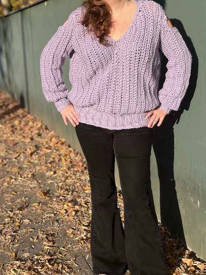 Häkelanleitung Cold-Shoulder Pullover "Purple Rain"