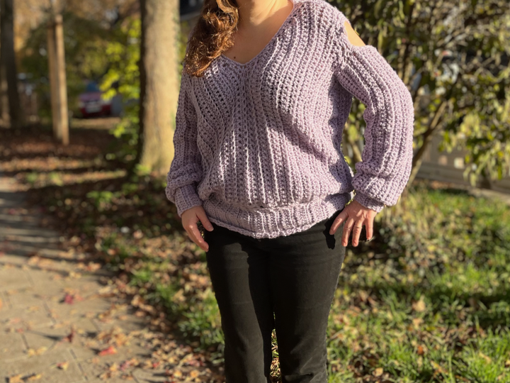 Häkelanleitung Cold-Shoulder Pullover "Purple Rain"