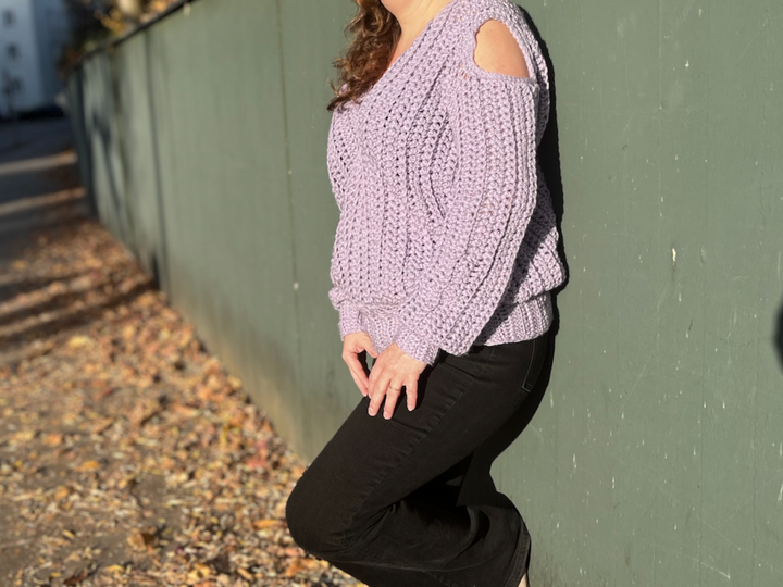 Häkelanleitung Cold-Shoulder Pullover "Purple Rain"