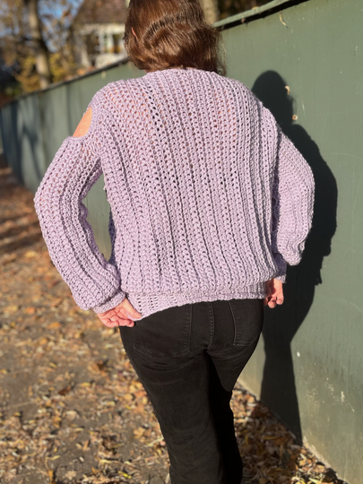 Häkelanleitung Cold-Shoulder Pullover "Purple Rain"