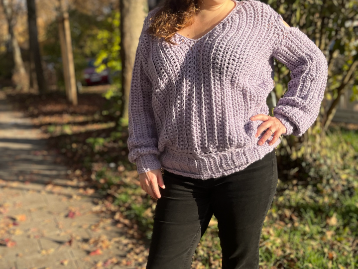Häkelanleitung Cold-Shoulder Pullover "Purple Rain"