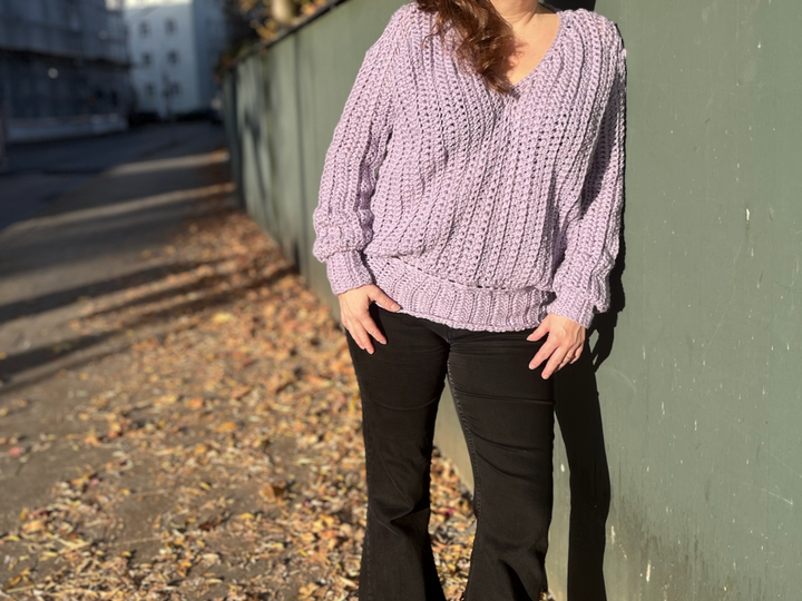 Häkelanleitung Cold-Shoulder Pullover "Purple Rain"