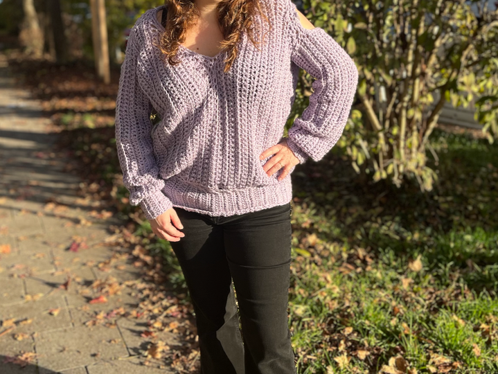 Häkelanleitung Cold-Shoulder Pullover "Purple Rain"