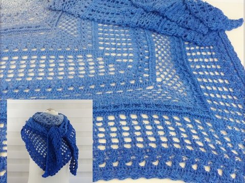 Crochet pattern for the Timeless shawl, a light and airy triangular shawl