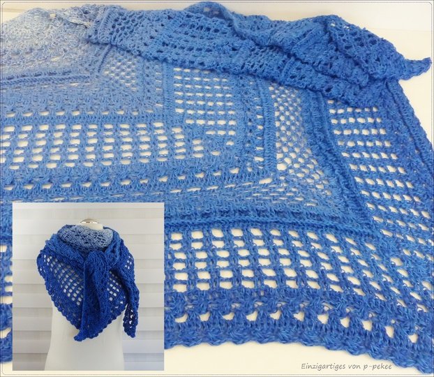 Crochet pattern for the Timeless shawl, a light and airy triangular shawl