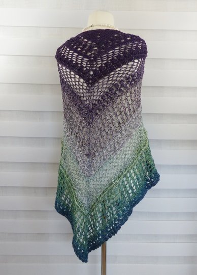 Crochet pattern for the happy time shawl, a light and airy triangular shawl