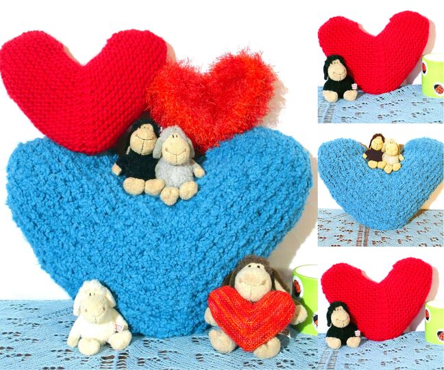 With Love, heart, pillow, many sizes, knitting pattern