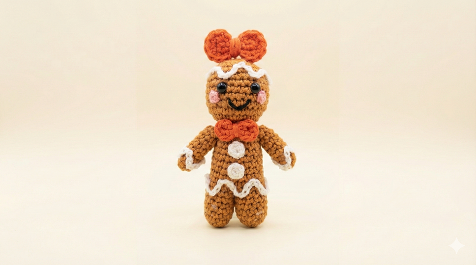 Lebkuchenmädchen häkeln – Krümelchen Keks, ca. 12 cm (DE & EN)