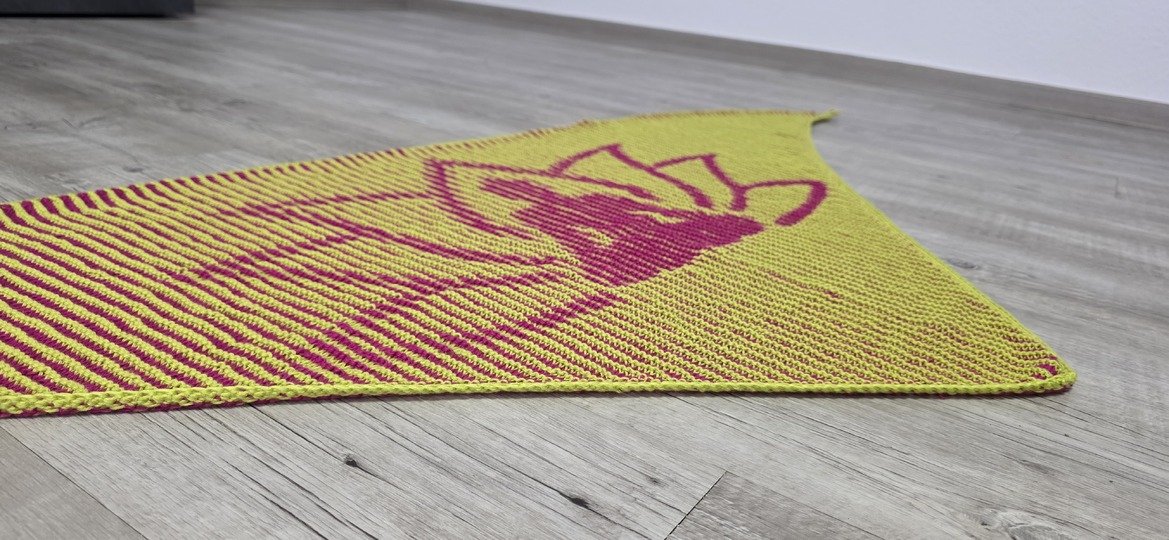 Buddha, Schattenstricken, Illusionsstricken, Motivtuch