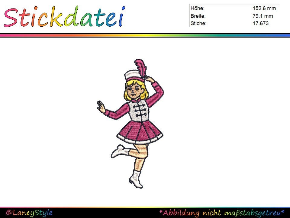 Stickdesign Fasching - Karneval - Gardetänzerin - Gardetanz - Tanzmariechen