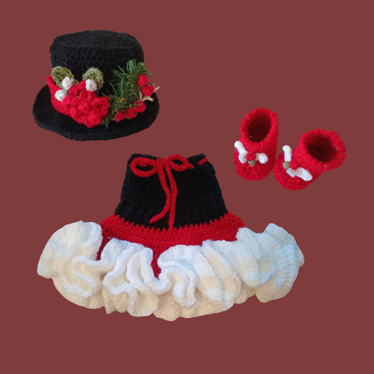 Crochet Christmas Outfit Pattern – Newborn Dress, Hat & Booties (PDF)