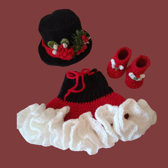 Crochet Christmas Outfit Pattern – Newborn Dress, Hat & Booties (PDF)