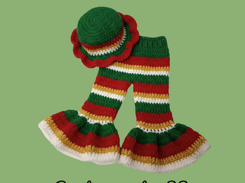 Baby Flared Pants & Ruffle Hat Crochet Pattern Set | Newborn–12 Months | Ea