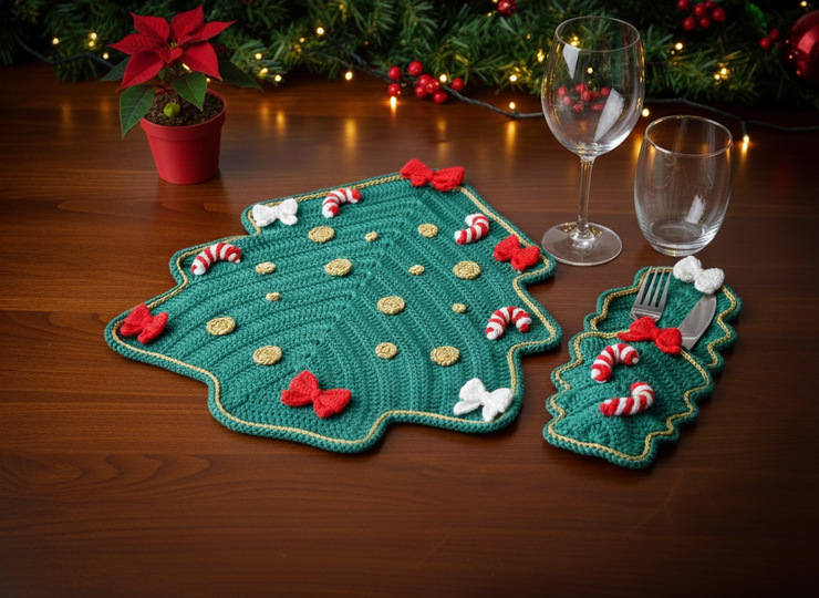 Crochet Pattern Christmas Tree Placemat for Christmas Table Decor