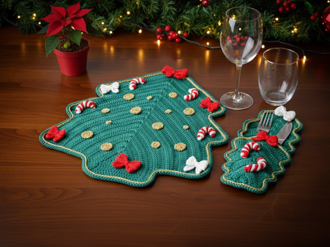 Häkelanleitung für eine Weihnachtsbaum-Tischset als Dekoration für den Weih