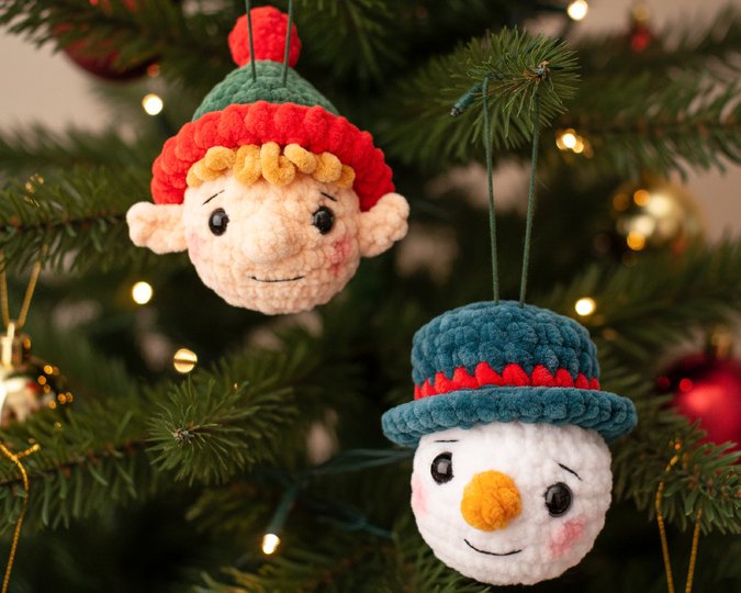 Crochet Christmas Ornaments Pattern Set – Santa Claus, Elf & Snowman