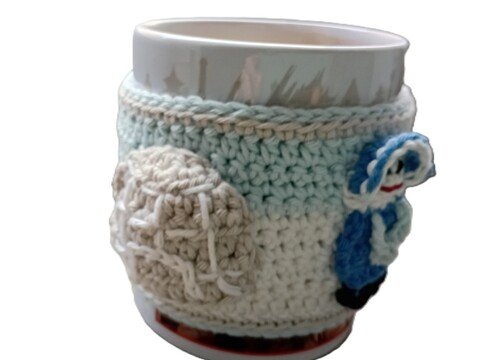 Tassenwärmer Polarlandschaft, gehäkelt, Tee und Kaffee einfach warm halten
