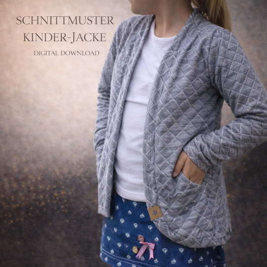 Schnittmuster Kinder Cardigan – Größe 74 bis 146 - Raffärmel & Kapuze