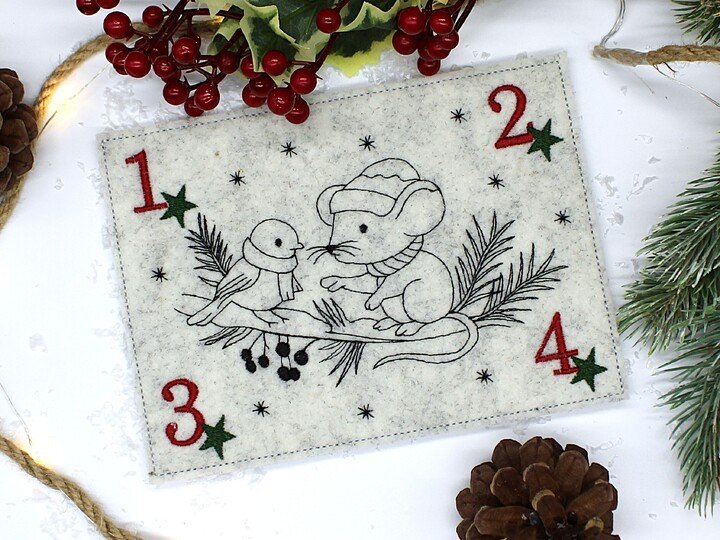 Stickdatei ITH Spatz und Maus Advent Adventszeit