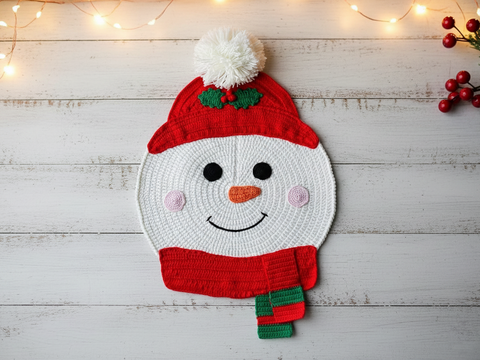 Häkelanleitung für eine Schneemann-Tischset als Weihnachts-Tischdekoration