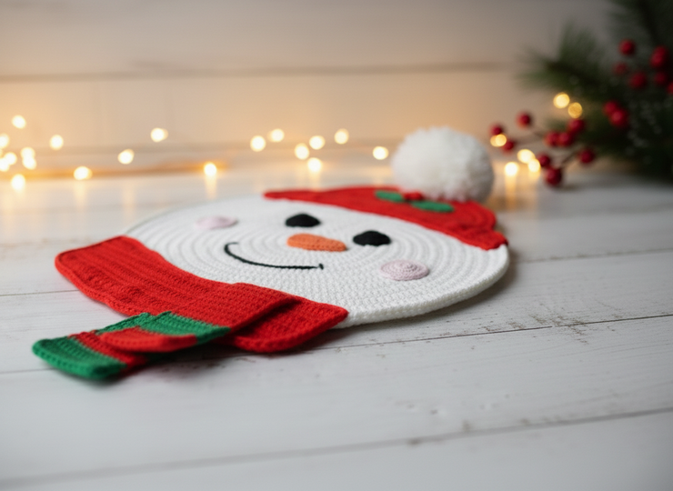 Crochet Pattern Snowman Placemat for Christmas Table Decor