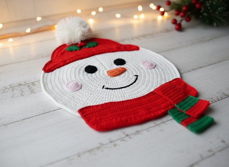 Crochet Pattern Snowman Placemat for Christmas Table Decor