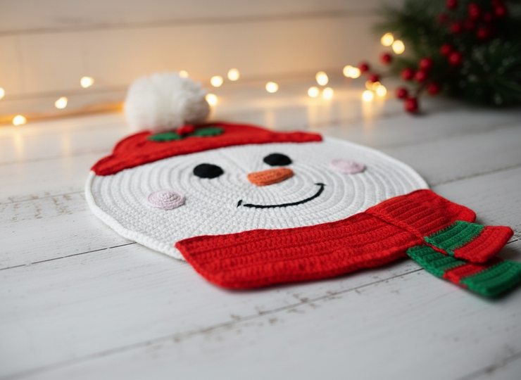 Crochet Pattern Snowman Placemat for Christmas Table Decor