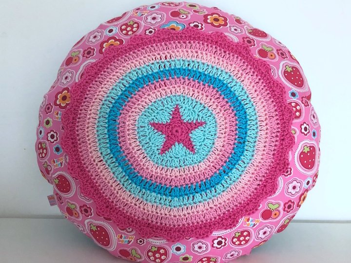 Sternkissen Shabby Stars Kissen, Rundkissen mit Stern, Häkelanleitung PDF