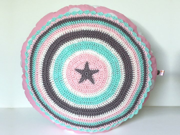 Sternkissen Shabby Stars Kissen, Rundkissen mit Stern, Häkelanleitung PDF