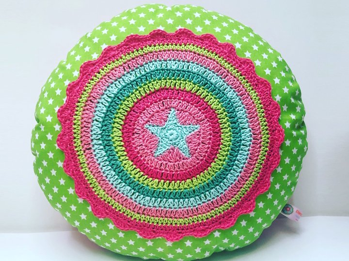 Sternkissen Shabby Stars Kissen, Rundkissen mit Stern, Häkelanleitung PDF