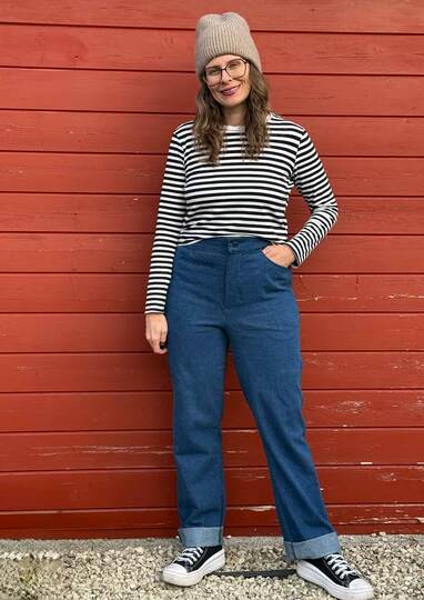 Schnittmuster High Waist Bootcut Jeans "Der blaue Pfad" Damen Gr. 64 - 124