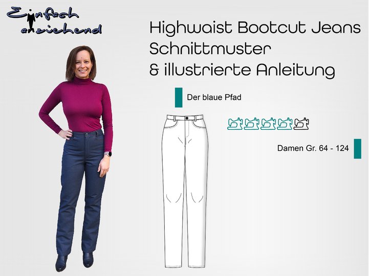 Schnittmuster High Waist Bootcut Jeans "Der blaue Pfad" Damen Gr. 64 - 124