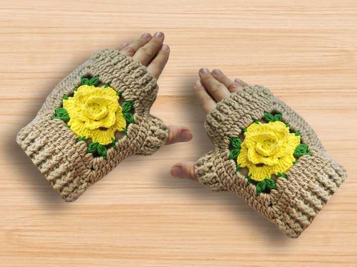 Crochet Flower Fingerless Gloves – PDF + Video Tutorial (English Only)