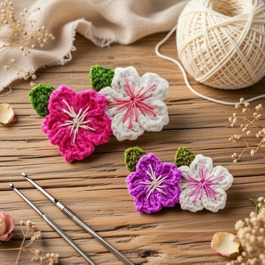 Crochet Flowers Hair Clip Pattern – PDF + Video Tutorial