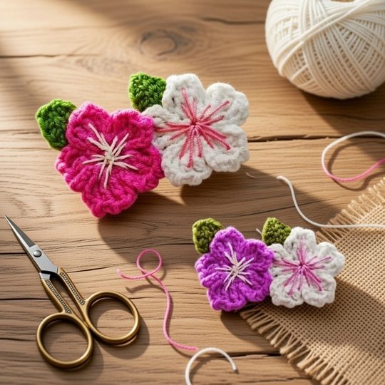 Crochet Flowers Hair Clip Pattern – PDF + Video Tutorial
