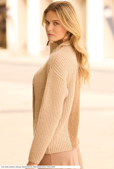 Zweifarbiger Halbpatent-Pullover