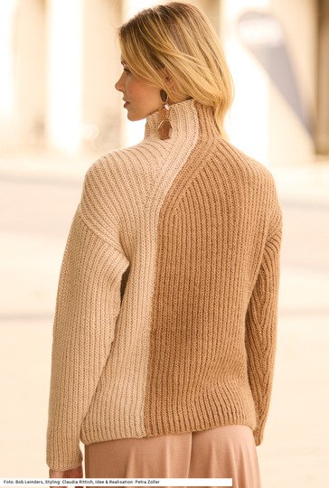 Zweifarbiger Halbpatent-Pullover